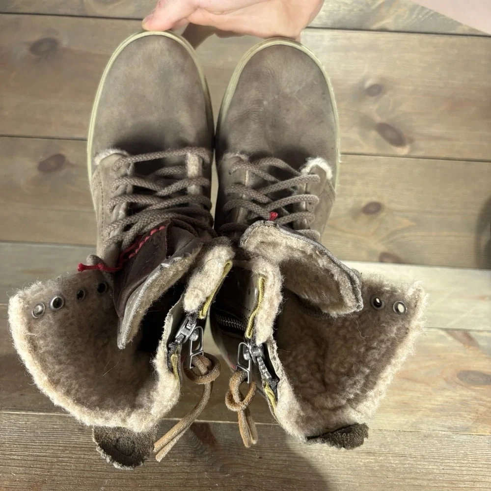 satorisan waraku womens size 36 shoes brown leather fur lined snow boots